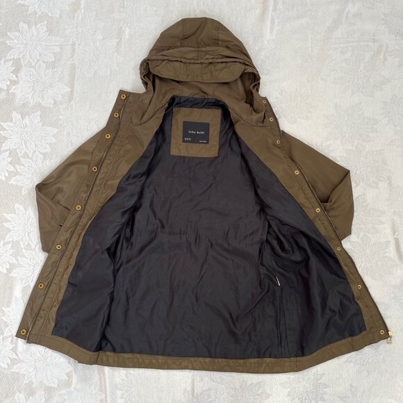 Zara Basic Lightweight Utility Hooded Full Zip Drawstring Waist Jacket Medium - Picture 4 of 16